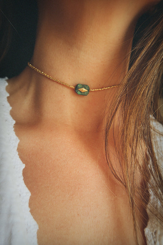 Choker Delia Turquesa Africana Dorado