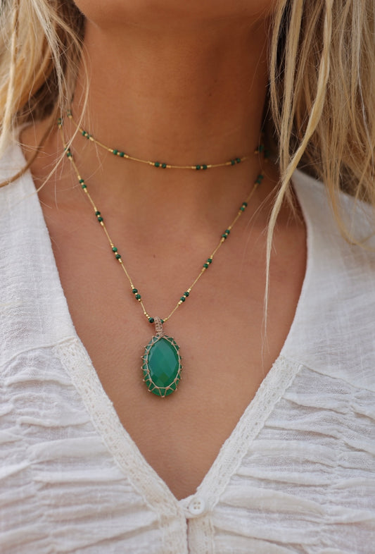 Collar Jaipur Largo Ónix Verde