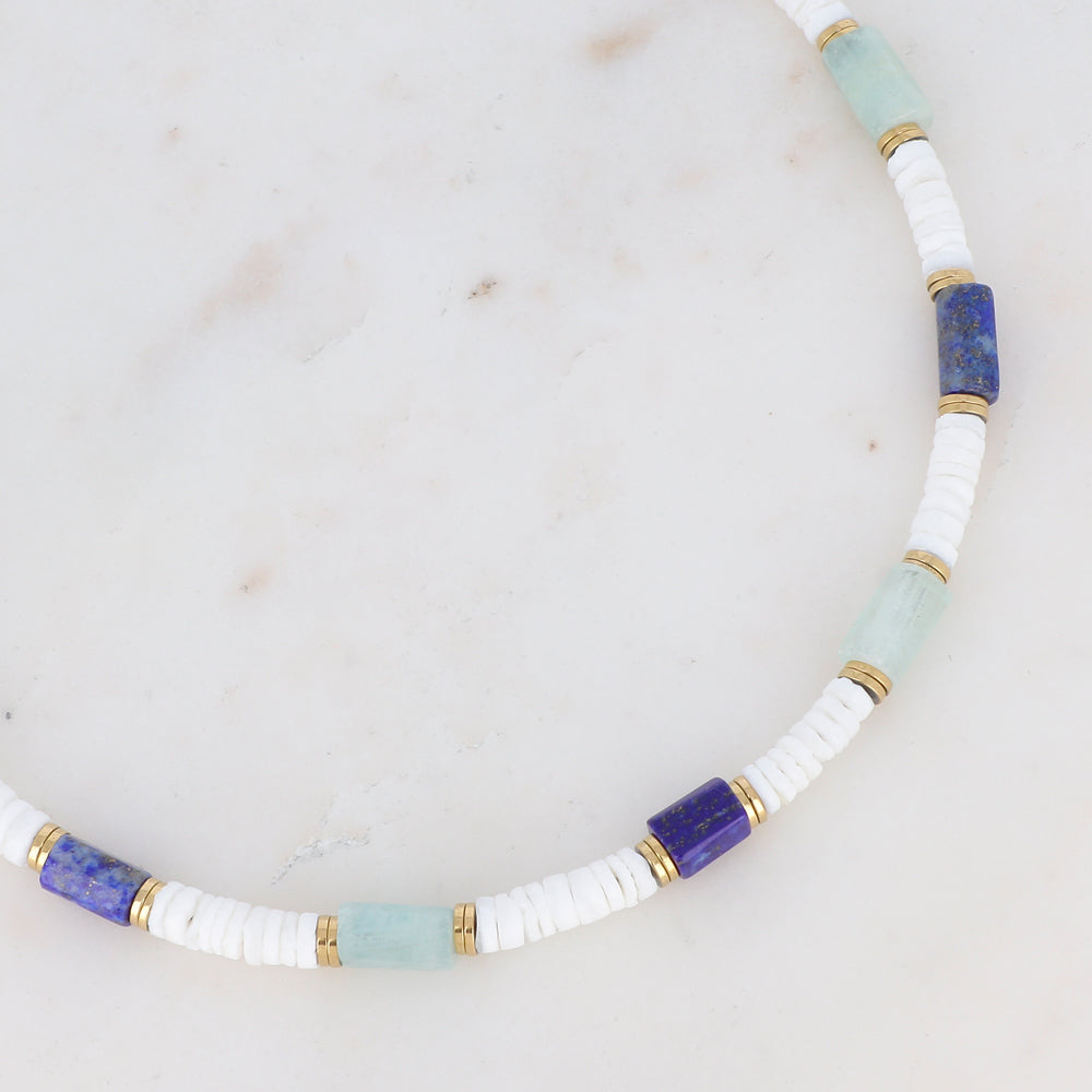 COLLAR NOLA AMAZONITA Y LAPISLAZULI DORADO