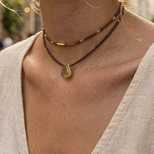 Collar Gaia Café - Cuarzo Rutilado
