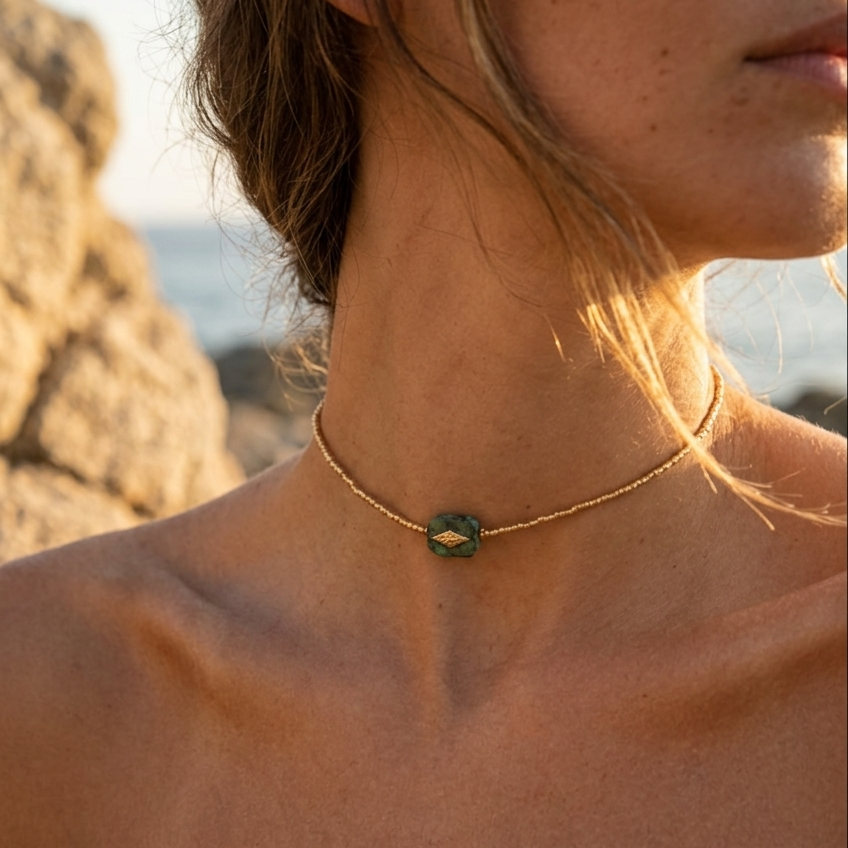 Choker Delia Turquesa Africana Dorado