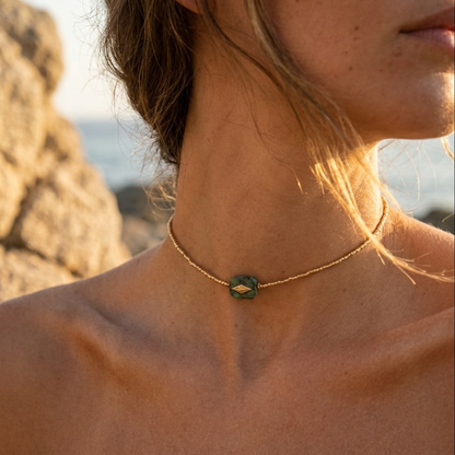 Choker Delia Turquesa Africana Dorado