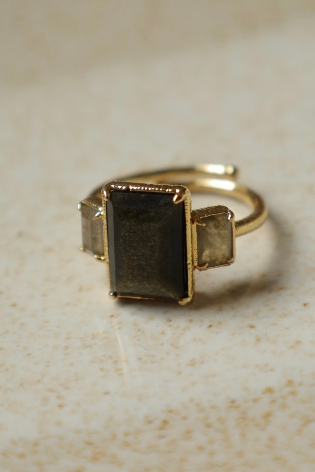 Anillo Fez Obsidiana Dorada