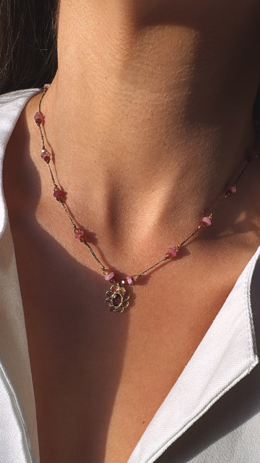 Collar Fleur Ágata Rosa