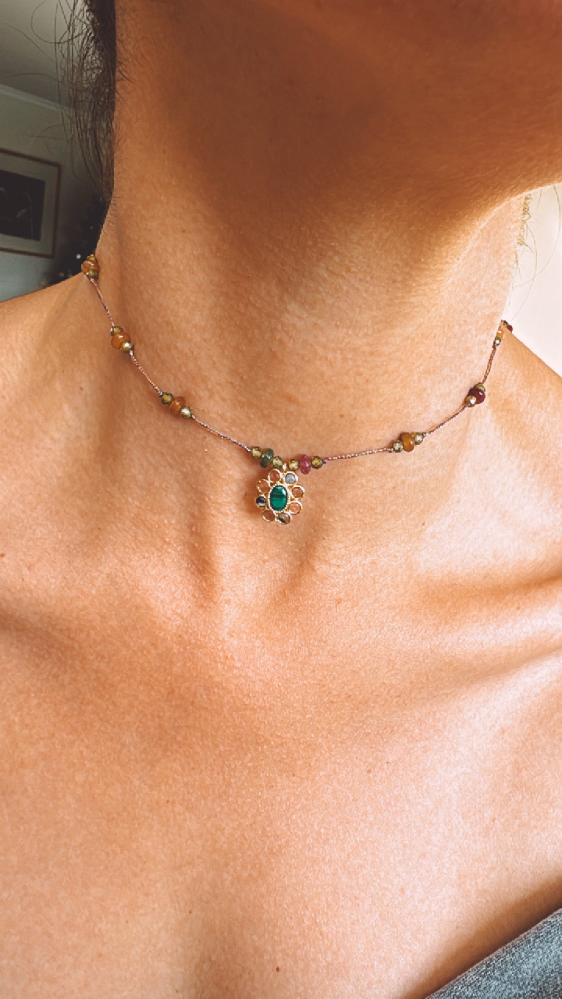 Collar Fleur Ónix Verde