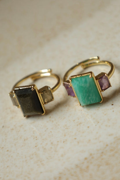 Anillo Fez Obsidiana Dorada