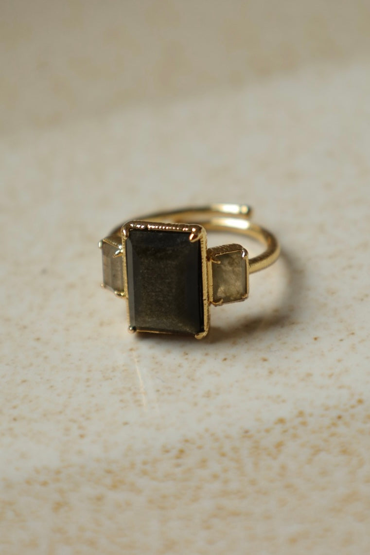 Anillo Fez Obsidiana Dorada