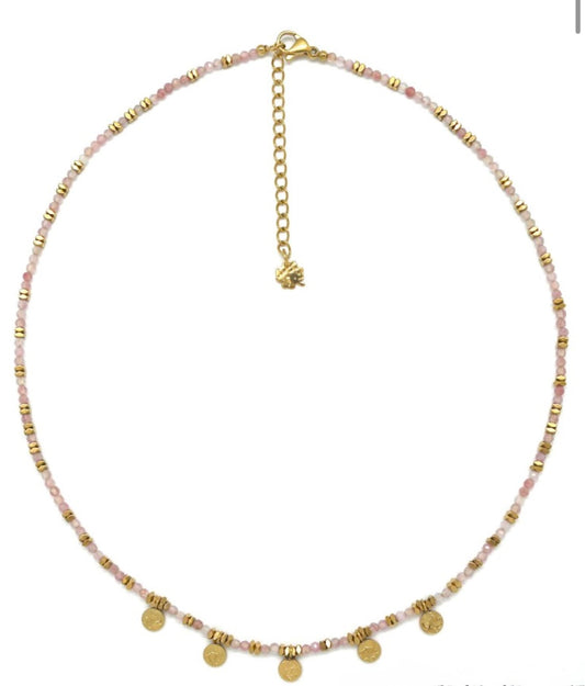 Collar Bonheur Cuarzo Rosa