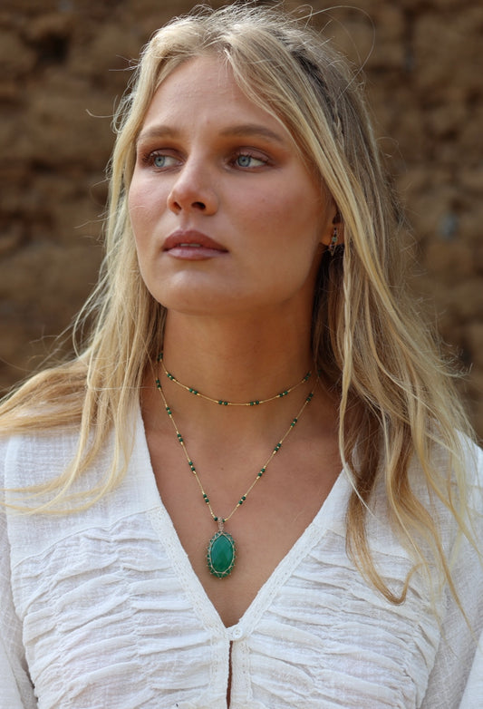 Collar Jaipur Largo Ónix Verde